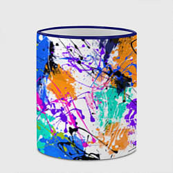 Кружка 3D Брызги и мазки разноцветных красок на белом фоне, цвет: 3D-синий кант — фото 2