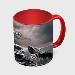 Кружка 3D Toyota Land Cruiser 200 среди скал, цвет: 3D-белый + красный