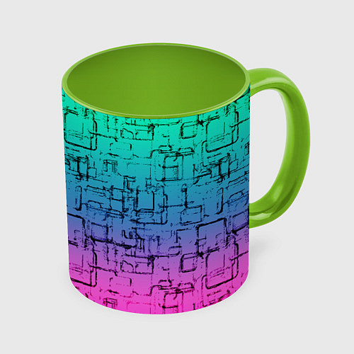 Кружка цветная Абстрактный узор на розово-бирюзовом градиентном ф / 3D-Белый + светло-зеленый – фото 1