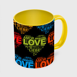 Кружка 3D Love, Amor, Любовь - Неон версия, цвет: 3D-белый + желтый