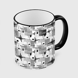 Кружка 3D Черно белый ретро геометрический узор, цвет: 3D-черный кант