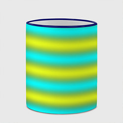 Кружка 3D Бирюзово-желтые неоновые полосы, цвет: 3D-синий кант — фото 2