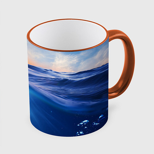 Кружка цветная Грань между небом и водой / 3D-Оранжевый кант – фото 1