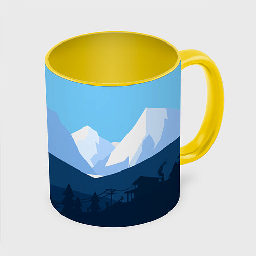 Кружка цветная Горы, лес, канатная дорога / 3D-Белый + желтый – фото 1