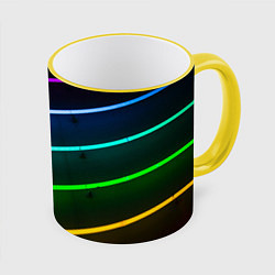 Кружка 3D Неоновые разноцветные фонари - Голубой и зелёный, цвет: 3D-желтый кант