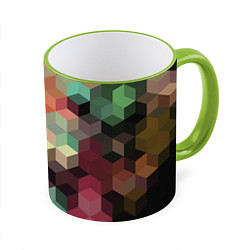 Кружка 3D Разноцветный геометрический узор 3D, цвет: 3D-светло-зеленый кант