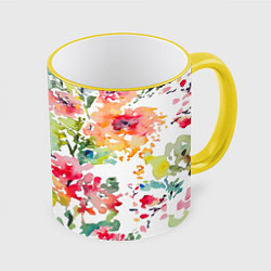 Кружка 3D Floral pattern Watercolour Summer, цвет: 3D-желтый кант