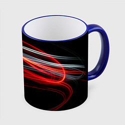 Кружка 3D Волнообразные линии неона - Красный, цвет: 3D-синий кант