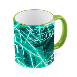Кружка 3D Неоновые лучи и неоновые надписи - Светло-зелёный, цвет: 3D-светло-зеленый кант