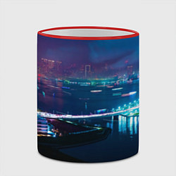 Кружка 3D Неоновый город и мост - Синий, цвет: 3D-красный кант — фото 2
