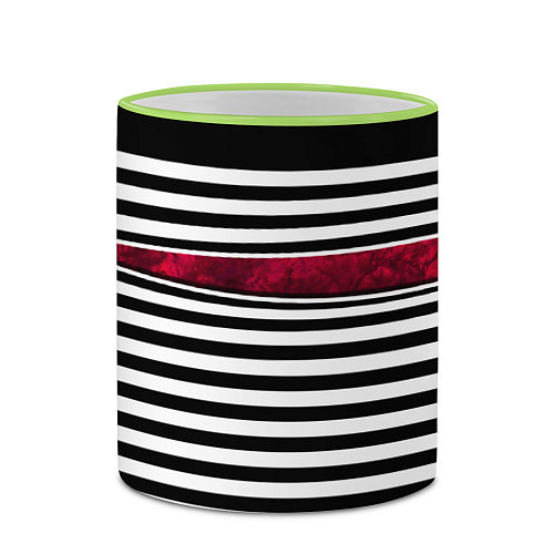 Кружка цветная Полосатый современный черно-белый с красной вставк / 3D-Светло-зеленый кант – фото 2