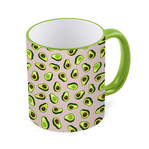 Кружка цветная Авокадо, текстильный паттерн / 3D-Светло-зеленый кант – фото 1