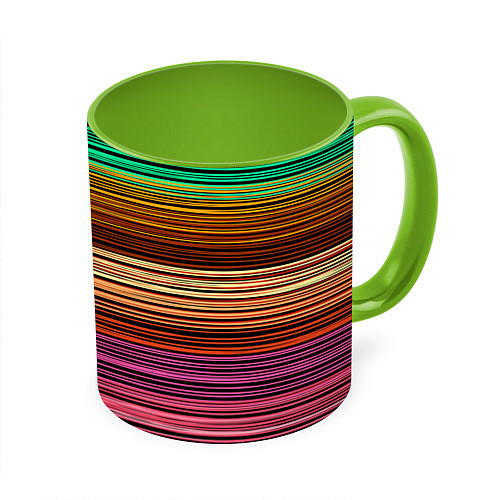 Кружка цветная Multicolored thin stripes Разноцветные полосы / 3D-Белый + светло-зеленый – фото 1