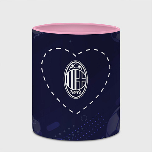 Кружка цветная Лого AC Milan в сердечке на фоне мячей / 3D-Белый + розовый – фото 2