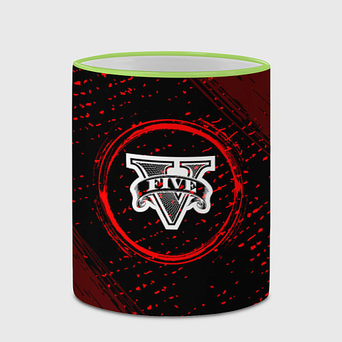 Кружка цветная Символ GTA и краска вокруг на темном фоне / 3D-Светло-зеленый кант – фото 2