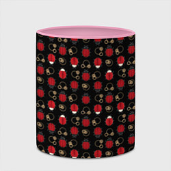 Кружка 3D Красные Божьи коровки на черном фоне ladybug, цвет: 3D-белый + розовый — фото 2