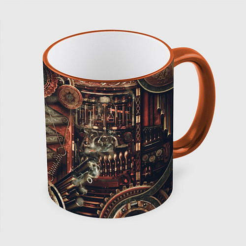 Кружка цветная Mechanical device in Steampunk Retro style / 3D-Оранжевый кант – фото 1