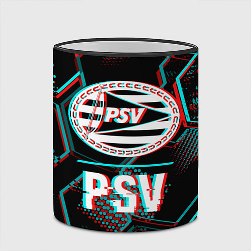 Кружка цветная PSV FC в стиле Glitch на темном фоне / 3D-Черный кант – фото 2