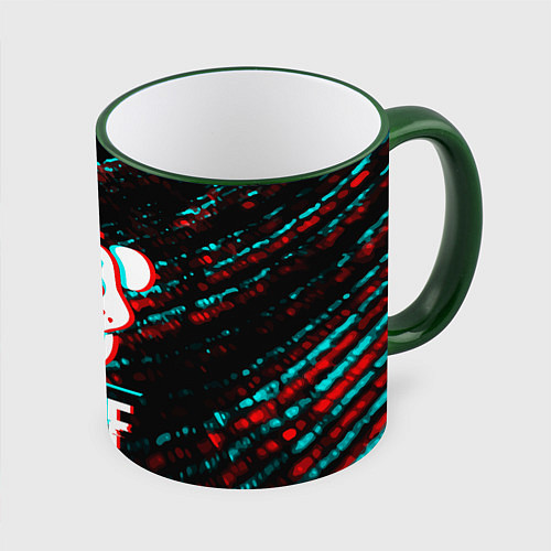 Кружка цветная FNAF в стиле Glitch Баги Графики на темном фоне / 3D-Зеленый кант – фото 1
