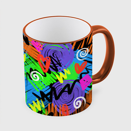 Кружка цветная Яркий геометрический принт / 3D-Оранжевый кант – фото 1