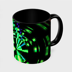 Кружка 3D Неоновые дискообразные узоры - Зелёный, цвет: 3D-белый + черный