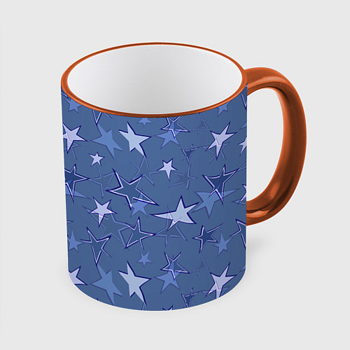 Кружка цветная Gray-Blue Star Pattern / 3D-Оранжевый кант – фото 1