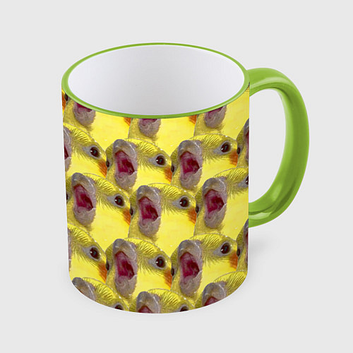 Кружка цветная Попугай Корелла Орёт Мем / 3D-Светло-зеленый кант – фото 1