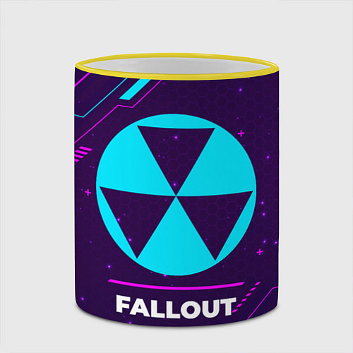 Кружка цветная Символ Fallout в неоновых цветах на темном фоне / 3D-Желтый кант – фото 2