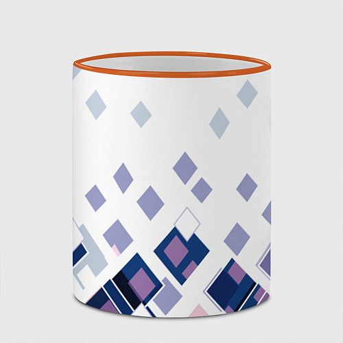 Кружка цветная Геометрический узор в бело-синий тонах / 3D-Оранжевый кант – фото 2