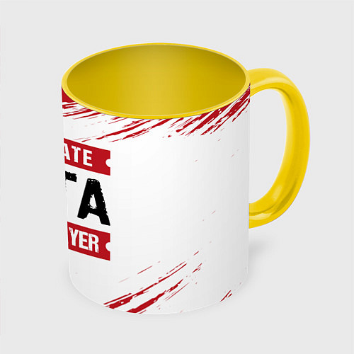 Кружка цветная Dota: красные таблички Best Player и Ultimate / 3D-Белый + желтый – фото 1