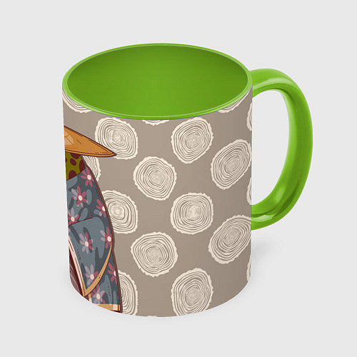 Кружка цветная Самурай-лягушка воин / 3D-Белый + светло-зеленый – фото 1