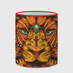 Кружка 3D Африканский Лев Морда Льва с узорами Мандала, цвет: 3D-красный кант — фото 2