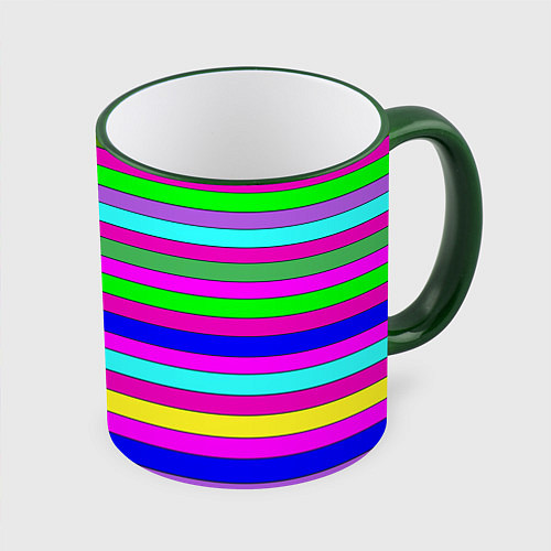 Кружка цветная Multicolored neon bright stripes / 3D-Зеленый кант – фото 1