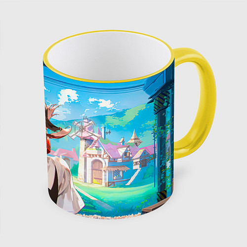 Кружка цветная Кагуя - Синомия Love is war Госпожа / 3D-Желтый кант – фото 1