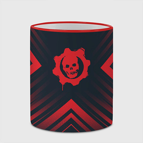 Кружка цветная Красный Символ Gears of War на темном фоне со стре / 3D-Красный кант – фото 2