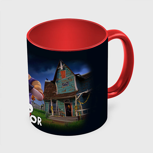 Кружка цветная Hello Neighbor игра Привет сосед / 3D-Белый + красный – фото 1
