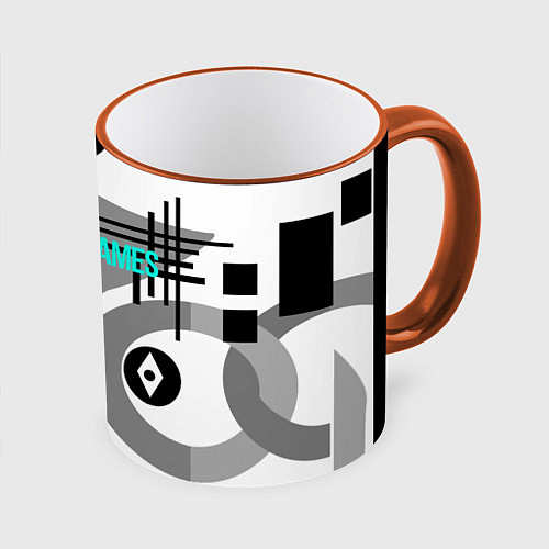 Кружка цветная SPORT GAMES черно-белый абстрактный узор / 3D-Оранжевый кант – фото 1