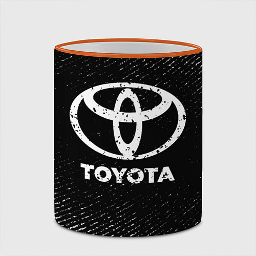 Кружка цветная Toyota с потертостями на темном фоне / 3D-Оранжевый кант – фото 2