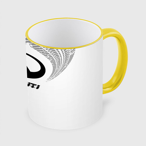Кружка цветная Infiniti Speed на светлом фоне со следами шин / 3D-Желтый кант – фото 1