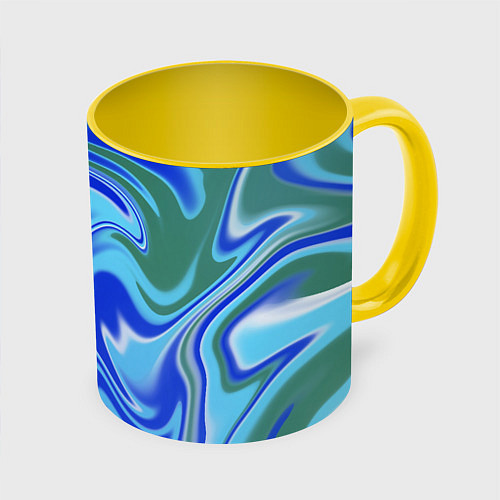 Кружка цветная Тай-дай с синим, зелёным и белым цветом / 3D-Белый + желтый – фото 1
