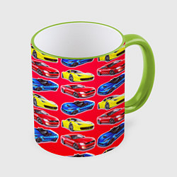 Кружка 3D Спортивные машины, цвет: 3D-светло-зеленый кант