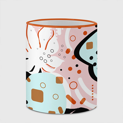 Кружка цветная Абстрактные фигуры с пальмовыми листами на розовом / 3D-Оранжевый кант – фото 2