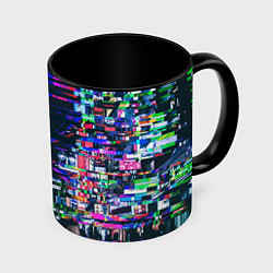 Кружка 3D Ночной город - glitch, цвет: 3D-белый + черный