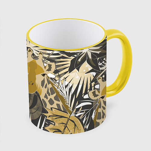 Кружка цветная Жирафы в тропиках / 3D-Желтый кант – фото 1