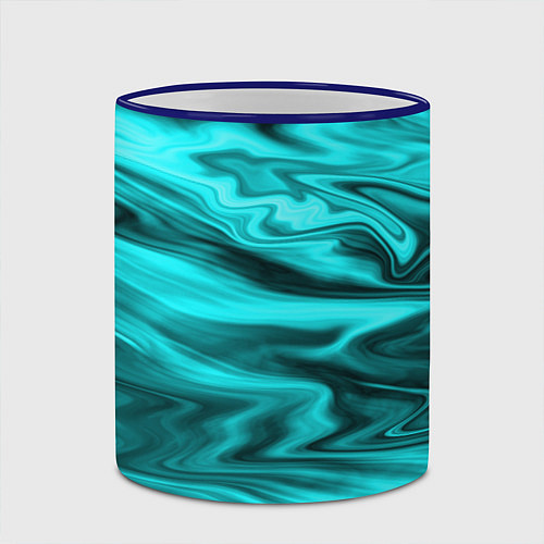 Кружка цветная Неоновый бирюзовый мраморный узор / 3D-Синий кант – фото 2