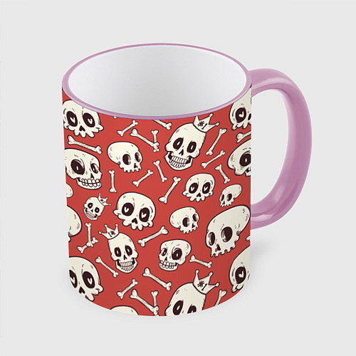 Кружка цветная Черепа на красном фоне / 3D-Розовый кант – фото 1