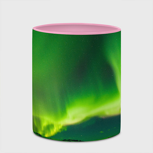 Кружка цветная Абстрактное полярное сияние - Зелёный / 3D-Белый + розовый – фото 2