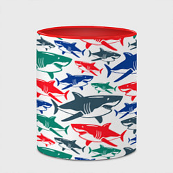 Кружка 3D Стая разноцветных акул - паттерн, цвет: 3D-белый + красный — фото 2