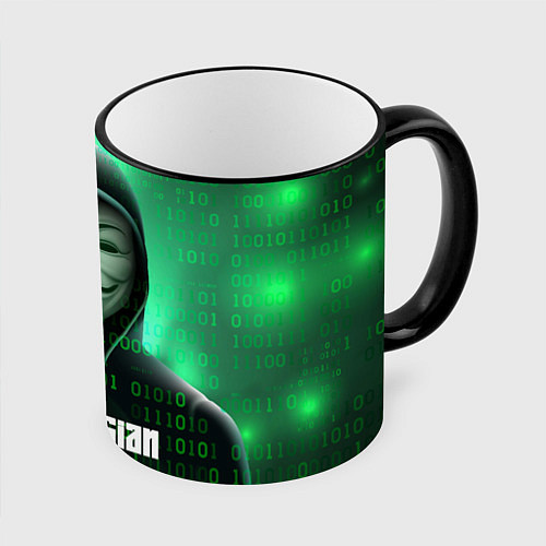 Кружка цветная Russian hacker green / 3D-Черный кант – фото 1