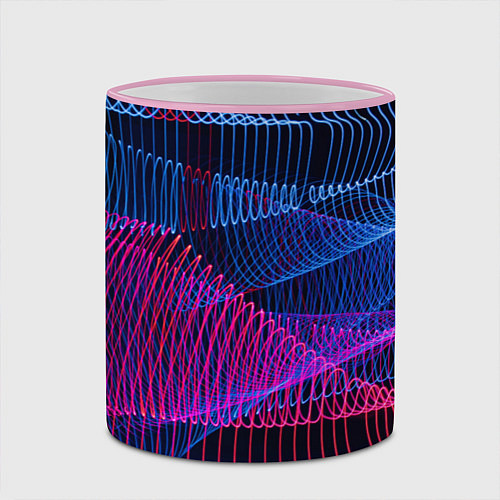 Кружка цветная Неоновые электронные волнообразные линии / 3D-Розовый кант – фото 2
